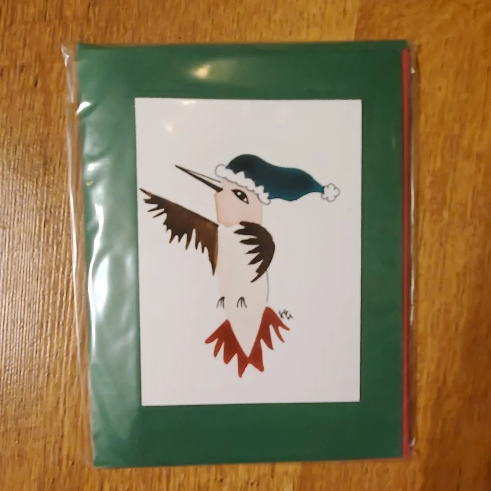 4‎ Original Paintings Santa Hummingbird Notecard Set